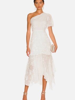 ASTR One-Shoulder White Floral Midi Dress